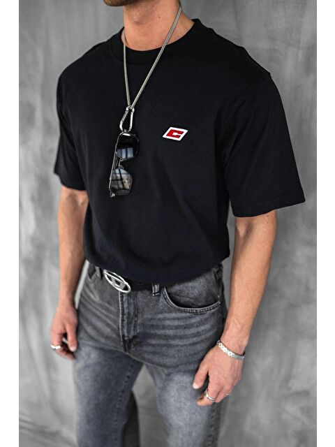 Abluka Online Erkek Oversize Nakışlı Tişört Siyah - S000362438-19351