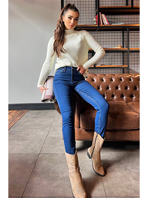Gülseli Kadın Elastanlı Yüksek Bel Jean Pantolon - S000299985-19393