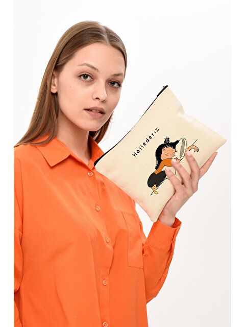 Bagg Clutch Hallederiz Baskılı Kanvas Makyaj Çantası - S000154837-19966