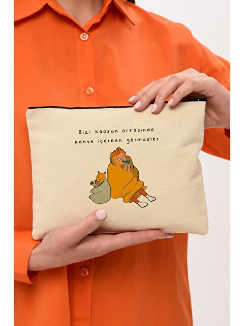 Bagg Clutch Kaos Baskılı Kanvas Makyaj Çantası - S000154835-19966