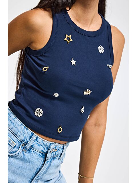 It's Basic Kadın Lacivert Aksesuar Detaylı Sıfır Kol Tasarım Body - S000495925-21164