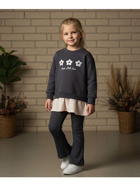 Monila Kız Çocuk Nakış Detaylı 3 İplik Kumaş İspanyol Paça Taytlı Altüst Takım - S000514764-29666