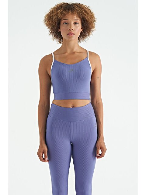 Tommylife Eflatun Sırt Çapraz Detaylı Logo Baskılı Dar Kalıp Fitilli Kadın Büstiyer - 97274 - S000033484-20038