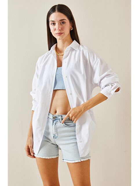 Xhan Beyaz Polo Yaka Büzgülü Basic Gömlek 5YXK2-48880-01 - S000241834-20063