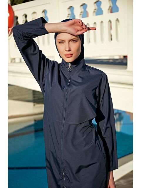 Remsa Mayo Önü Kapaklı Paraşüt Tam Kapalı Tesettür Mayo R030 Nuray Koyu Lacivert - S000231302-29672