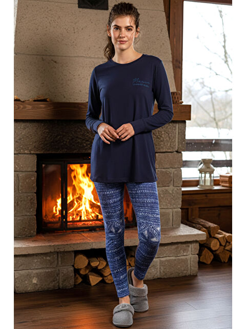 Remsa Kadın Uzun Kol Taytlı Pijama Takımı 40033 Lacivert03 - S000495926-37651