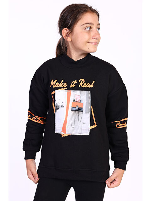 Toontoykids Kız Çocuk Baskılı Taş İşlemeli Balıkçı Yaka Sweatshirt - S000274028-19351