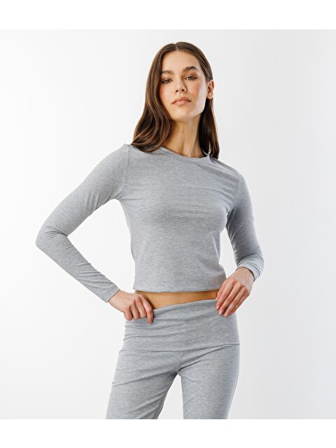 Genius Store Uzun Kollu Kısa Kadın Bluz Long Fitted UZUNKOL-BLUZ - S000371566-20600