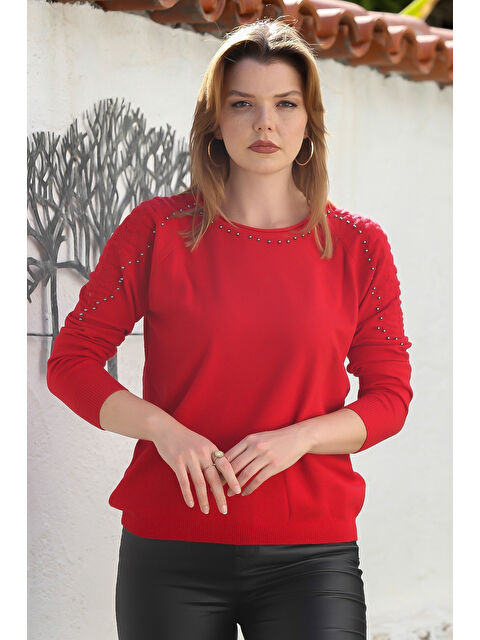 Chiccy Kırmızı Havuz Yaka Uzun Kol Troklu Casual Ajur Örgü Triko Kazak 65 60 - S000469072-20045