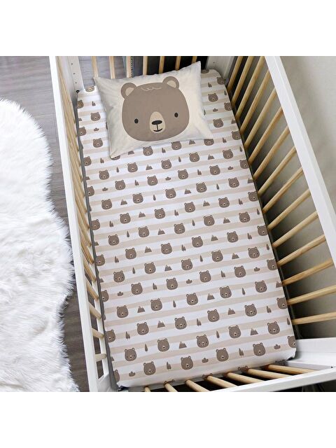 Evmila Sevimli Ayı Desenli 60x120 Cm Baskılı Bebek Boy Lastikli Çarşaf Seti - S000126776-23173