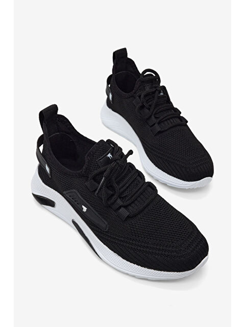 TONNY BLACK Erkek Siyah Beyaz Esnek Konforlu Rahat Kalıp Spor Ayakkabı