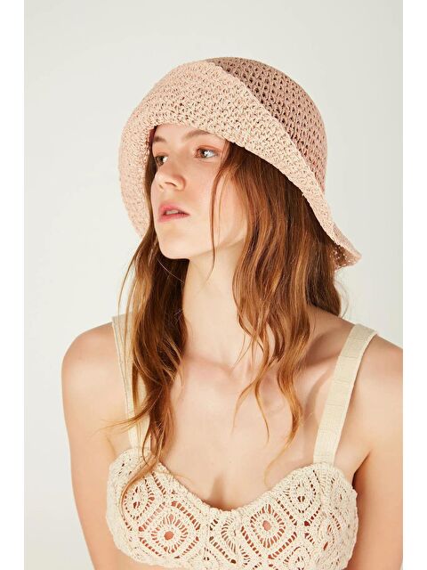 Luminos Butik Pudra İthal El Örgüsü Hasır Şapka HSR2083 - S000204221-7152