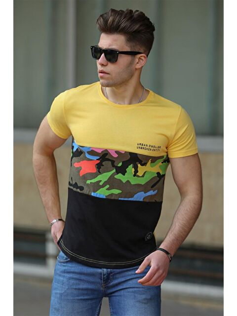 Madmext Kamuflaj Desenli Sarı %100 Pamuk Tişört 3003 - S000039685-20072