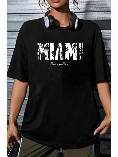 uyguntarz Unisex Miami Baskılı Oversize Tshirt - S000237904-19351