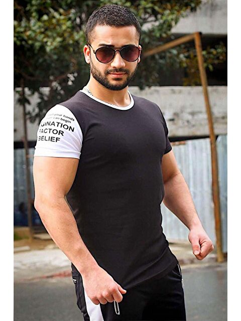 Madmext Kol Baskılı Siyah %100 Pamuk Tişört 4021 - S000039631-19351