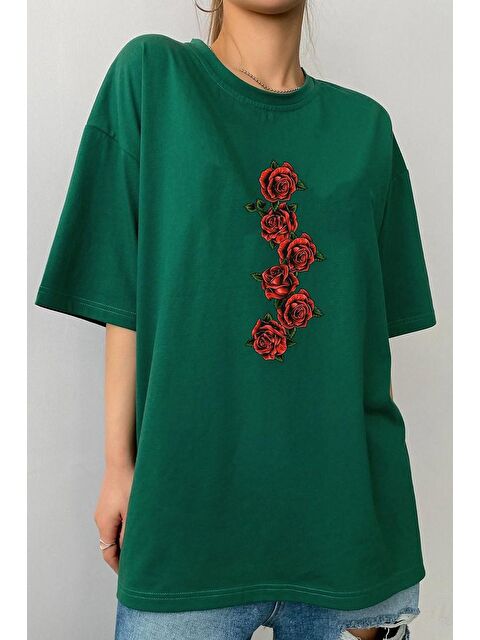 uyguntarz Unisex Rose gül Baskılı Tişört - S000242917-18194