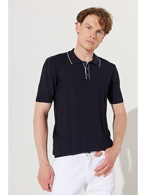 Altınyıldız Classics Erkek Lacivert Standart Fit Normal Kesim Polo Yaka Kısa Kollu Desenli Triko