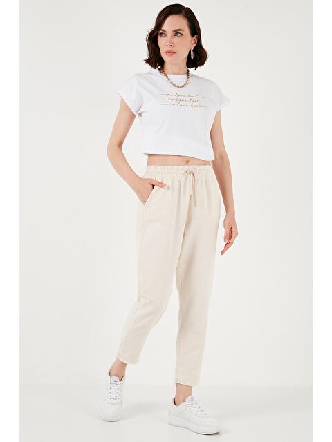 Lela Pamuklu Belden Bağlamalı Yüksek Bel Keten Görünümlü Kısa Paça Pantolon 668Yp5134 - S000177226-25636
