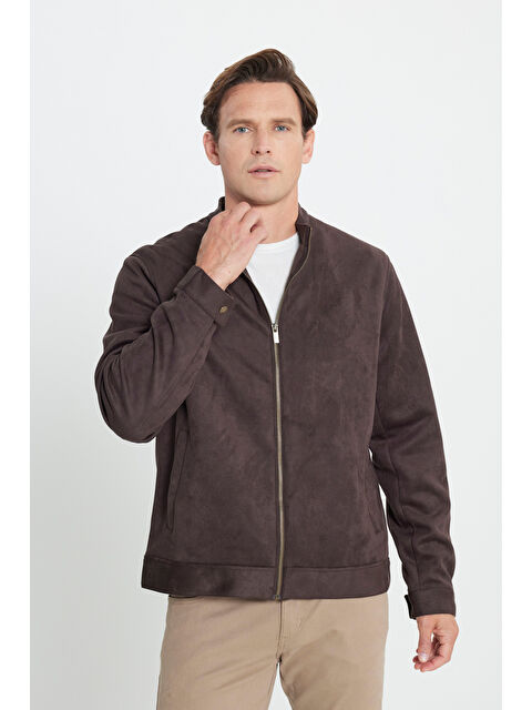 AC&Co / Altınyıldız Classics Erkek Kahverengi Standart Fit Normal Kesim Dik Yaka Yağlı Görünümlü Mont - S000402395-19413