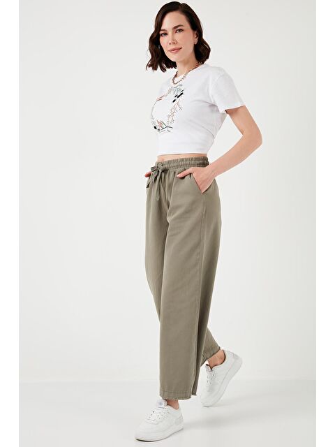 Lela Pamuklu Belden Bağlamalı Yüksek Bel Geniş Paça Cepli Regular Fit Pantolon 668Yp4760 - S000177227-26818