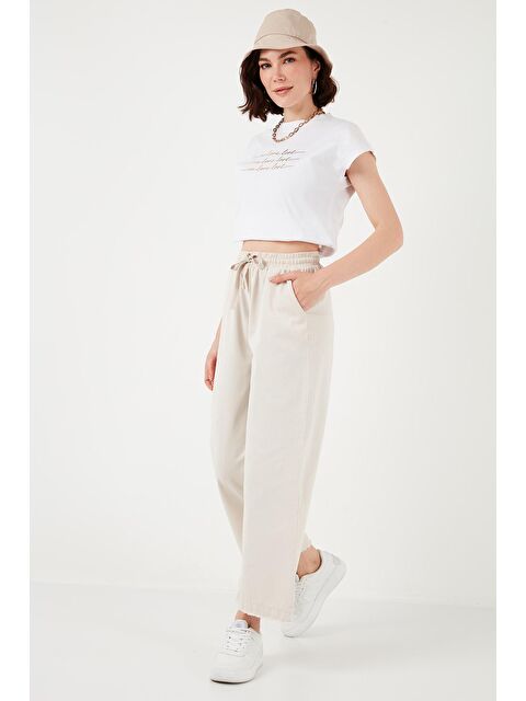 Lela Pamuklu Belden Bağlamalı Yüksek Bel Geniş Paça Cepli Regular Fit Pantolon 668Yp4760 - S000177227-25636
