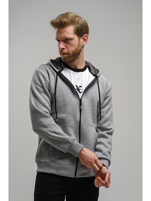 Oksit Regnault Üç İplik Pamuklu Kapüşonu File Detaylı  Fermuarlı Sweatshirt - S000125162-20600