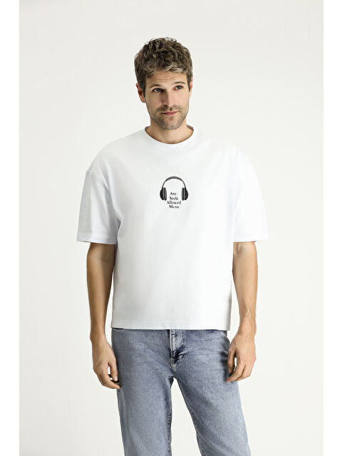 Kiğılı Bisiklet Yaka Oversize Baskılı Süprem Pamuk Tişört - S000405038-20063