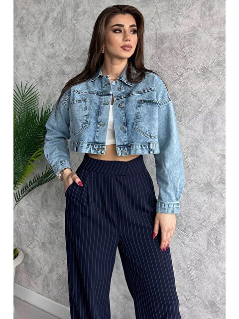 Gülseli Cepli Crop Top Jean Ceket - S000300060-17234