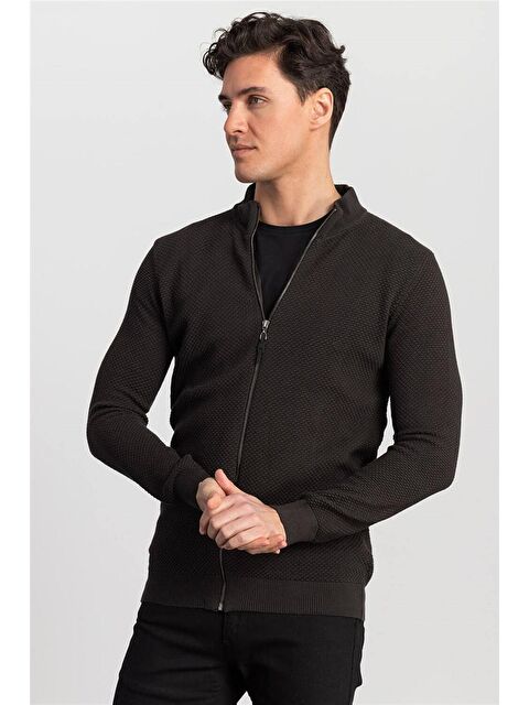 TUDORS Desenli Yarım Balıkçı Yaka Fermuarlı Erkek Gri Hırka