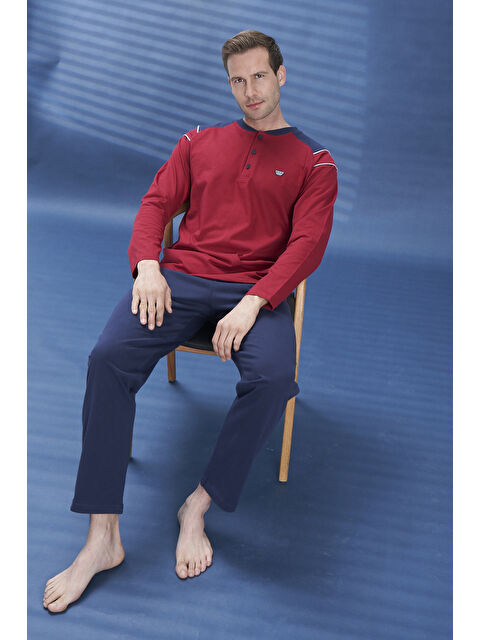 Remsa Erkek Penye Yarım Düğme Detay Uzun Kol Pijama Takımı 2134 Bordo05 - S000471164-37252