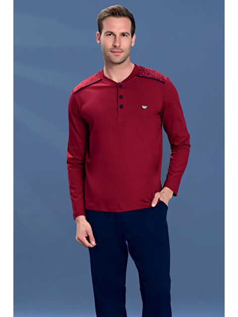 Remsa Erkek Penye Yarım Düğme Detay Uzun Kol Pijama Takımı 2158 Bordo03 - S000471164-19952