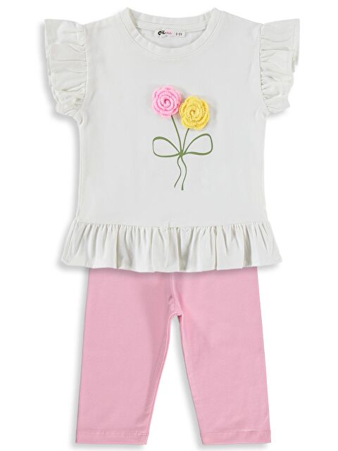 Civil Girls Kolu Fırfırlı 2-5 Yaş Takım - Ekru