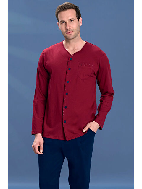 Remsa Büyük Beden Erkek Penye Düğme Detay Uzun Kol Pijama Takımı 2159 Kırmızı - S000471164-20045