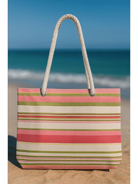 Bagg Pembe Çizgili Plaj Çantası - S000421775-20024