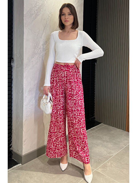 Gülseli Bel Lastikli Kadın Viskon Yürüyüş Pantolonu - S000361004-18686