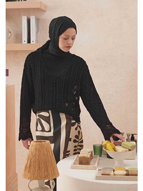 Fresh Scarfs Vual Crash Şal Siyah - S000420273-6381