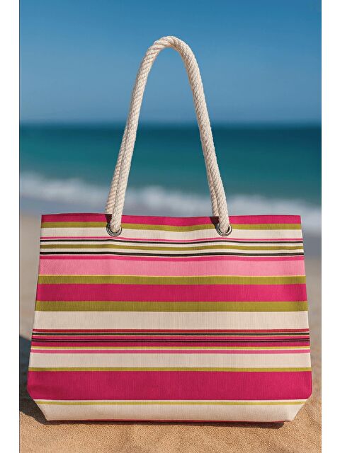 Bagg Koyu Pembe Çizgili Plaj Çantası - S000421776-20024