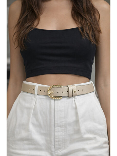 Luminos Butik Sarmal Toka Detaylı Bej Kemer KMR006 BEJ