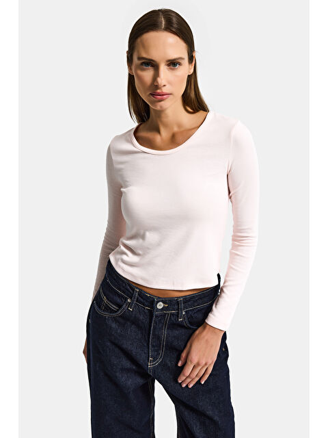It's Basic Kadın Toz Pembe w5 %100 Organik Pamuk Esnek Rahat Kesim Bluz - S000530068-20024