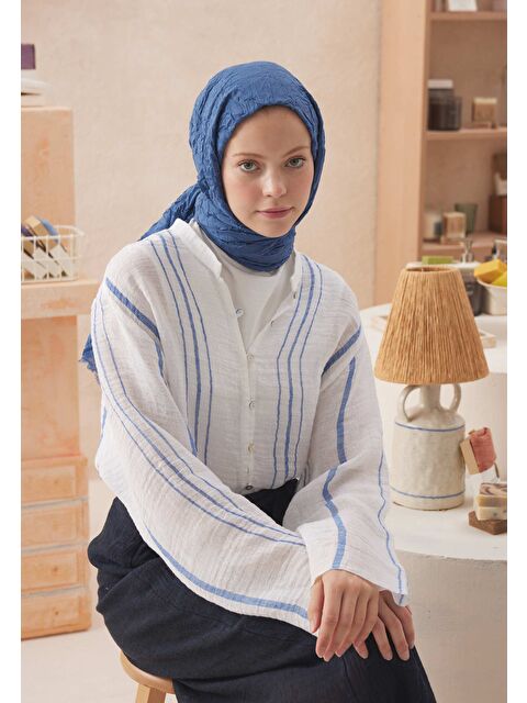 Fresh Scarfs Vual Crash Şal İndigo - S000420273-3676