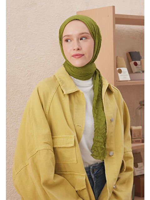 Fresh Scarfs Vual Crash Şal Yağ Yeşili - S000420273-17703