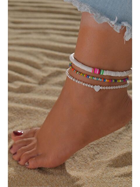 New Obsessions 3'lü Fimo Boncuklu Kalpli Marine Halhal Seti - S000182452-20063