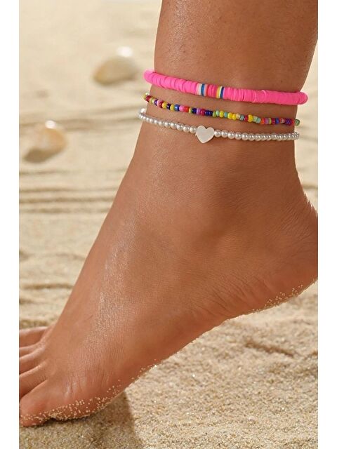 New Obsessions 3'lü Fimo Boncuklu Kalpli Marine Halhal Seti - S000182452-20024