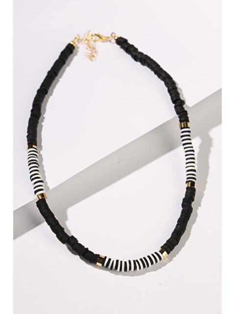 New Obsessions Siyah Beyaz Altın Kaplama Aralı Fimo Kolye - S000182462-37424