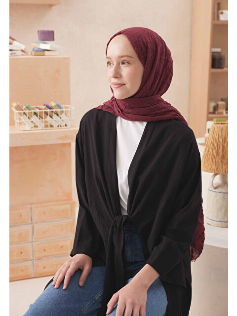 Fresh Scarfs Vual Crash Şal Vişne - S000420273-877