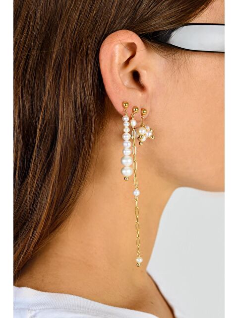 New Obsessions 3'lü İnciler Sallantılı Küpe - S000182463-37200