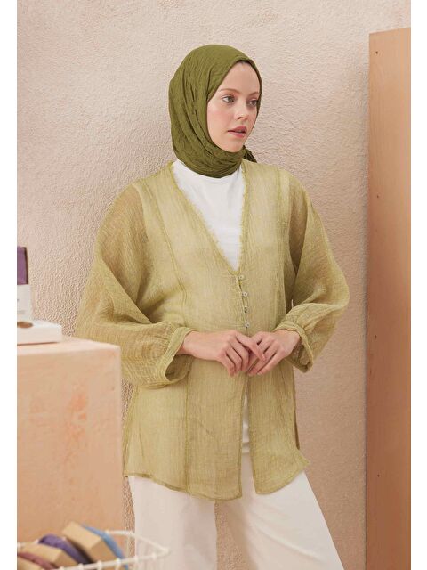 Fresh Scarfs Vual Crash Şal Zeytin - S000420273-17346