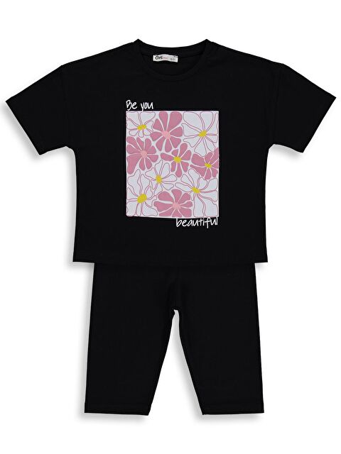 Civil Girls Renkli Çiçek Baskılı 6-9 Yaş Takım - Siyah