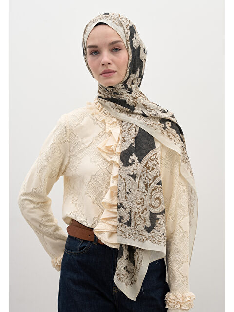 Fresh Scarfs Wıld Paısley Desen Şal Antrasit - S000458946-29666