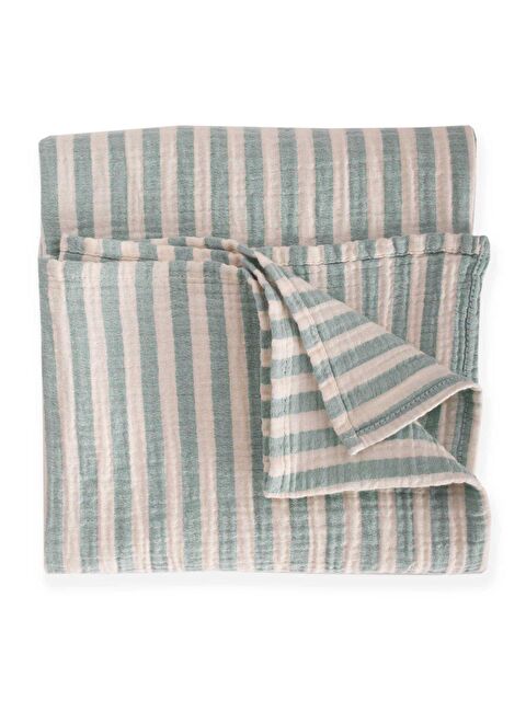 CİGİT Naturel Battaniye 90X100Cm Yeşil Kalın Çizgili